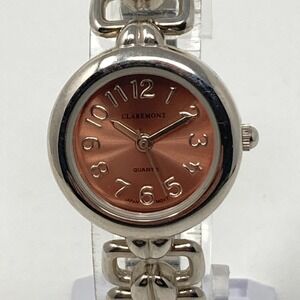 Claremont Watch Women 25mm Silver Tone Brown Dial Stretch Band New Battery 6.75"
